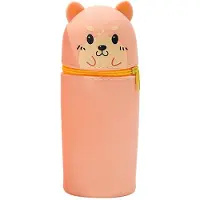 Markenlos Pennenetui, zacht siliconen etui, 2-in-1 etui met een schattig puppy-motief, pennenhouder met een cartoon-motief voor meisjes en jongens, opbergdoos voor schrijfwaren (oranje)