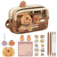 Markenlos Capybara etui met grote capaciteit, draagbare pennenhouder, etui met rits voor school en kantoor