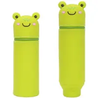 Markenlos Siliconen etui in de vorm van een kikker, 2-in-1 etui en pennenhouder in dierenvorm, etui met rits in cartoonstijl voor kinderschoolspullen