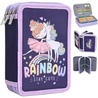 Markenlos Etui met 3 vakken – Vierkant, meerlagig, ruim, roze Kawaii-etui – 57 vakken voor school, tieners en kinderen
