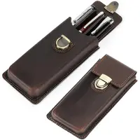 Markenlos Lederen etui voor 3 pennen, vintage pennenhouder, reisetui, bureauaccessoire, pennenhouder, echt lederen etui voor balpen