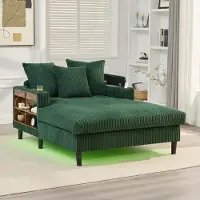 MODFU Loungebank Met Opbergruimte En Usb-Aansluiting - Ledverlichting En Bekerhouders - Modern - Cord - Smaragdgroen - 129 x 170 x 70 cm