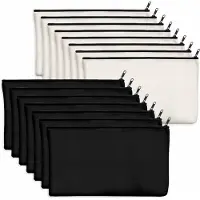 Markenlos 15 katoenen canvas tasjes met rits, geschikt als etuis of pennenhouders, voor doe-het-zelf projecten, make-up/cosmetica/toiletartikelen; voor opslag; (beige en zwart)