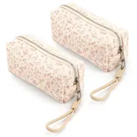 Markenlos Set met 2 artikelen: Etui met rits en handlus, etui met bloemenprint, toilettas en portemonnee (roze bloemen)