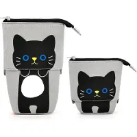 Markenlos Leuk, rechtopstaand etui voor kinderen, pop-up pennenhouder, make-uptasje, organizer, schattige (kawaii) schrijfwaren, zwarte kat, afmetingen 7x5,1x2,36