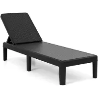 Costway zonneligbed, weerbestendig, tuinstoel met verstelbare rugleuning, balkonstoel van kunststof, terrasstoel geschikt tot 150 kg, ligstoel zwart