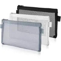 Markenlos Drie-delig transparant pennenetui van nylonnet met een ritszak, transparant etui voor examens en reizen, draagbaar etui voor school- en kantoorbenodigdheden, make-up tas