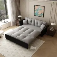 MODFU - Slaapbank - 3-in-1 Uitschuifbaar - Met Capitonnering - Modern - Voor Woonkamer Of Slaapkamer - Velours - Lichtgrijs - 190 x 85 x 91 cm