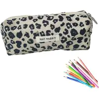Markenlos Pennenetui voor meisjes, tieners, school, pennenetui, cordura, leren, must-haves, pennenetui, esthetisch, draagbaar, volwassenen, pennenetui, esthetisch (beige luipaardprint)