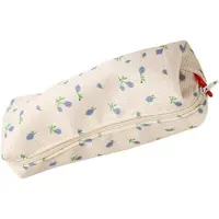 Markenlos Pennentasje met blauw bloemenmotief, van linnen, draagbaar, esthetisch, organizer, multifunctioneel, cosmetics tas, make-up tas, kantoorbenodigdheden