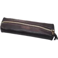 Markenlos Hoogwaardige lederen pennenetui - Handgemaakt etui met rits - Pennenetui voor volwassenen en studenten, cosmetics tas, make-uptas (zwart, H5)