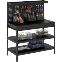 HOMCOM Werkbank-Staal, MDF-122L x 61B x 156H cm-Zwart