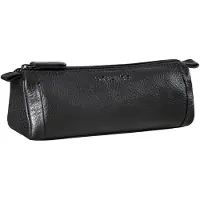 Markenlos Lederen etui met 2 vakken, vintage formaat, groot, van echt leer, kleur: zwart