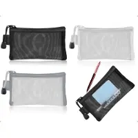 Markenlos Set van 3 etuis, transparante nylon netetuis met rits, draagbare make-uptas met ritsvakken, geschikt voor school, kantoor, lippenstift en oordopjes.