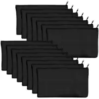 Markenlos 15 lege katoenen/canvas tasjes met rits, zakken of opbergzakjes voor make-up, cosmetica of persoonlijke verzorgingsproducten (donkerzwart, 21 x 12 cm)