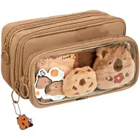 Markenlos Etui met meerdere verwijderbare compartimenten en een schattige broche/hanger, geschikt voor school, zowel voor meisjes als jongens