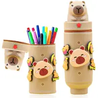 Markenlos Zachte siliconen etui, 2-in-1, staand etui, pennenhouder met cartoonprint voor meisjes en tieners (E)