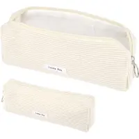 Markenlos Etui van cord, damesetui, meisjesetui, pennenetui, etui van cord voor meisjes, tieners, school, kantoor (wit)
