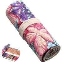 Markenlos Canvas etui met 24 vakken voor kleurpotloden, ruim etui, organizer voor kleurpotloden voor kunstenaars, etui voor pennen, tekenbenodigdheden en kwasten