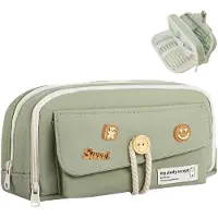 Markenlos Etui met decoratieve applicaties, 4 vakken, multifunctioneel, groot, esthetisch aantrekkelijk voor kinderen, school, thuiswerk