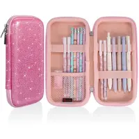 Markenlos Robuust, schokbestendig etui van EVA-materiaal, geschikt voor kantoor of school (glanzend roze, maat L)