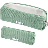 Markenlos Pennentas van corduroy, damespennenetui, meisjespennenetui, etui, pennenetui van corduroy voor meisjes, tieners, school, kantoor (groen)