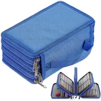 Markenlos Pennenetui met 72 vakken, grote capaciteit, draagbaar, met afneembare pennenhouder, etui voor schrijfwaren, houder voor kleurpotloden, geschikt voor meisjes, jongens en volwassenen (blauw)