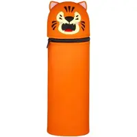 Markenlos Siliconen etui met tijgerprint, oranje, van zacht siliconenmateriaal, geschikt voor pennen en potloden, uni, grote capaciteit, schattige dieren, cadeau voor kinderen