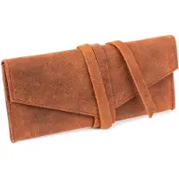 Markenlos Lederen etui, bruin/blauw, klein formaat