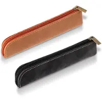 Markenlos Lederenetuis, slanke pennenetuis van Polyurethanleer met rits, draagbaar, handgemaakt, luxueus, esthetisch klein pennenhouder, make-uptas in vintage stijl