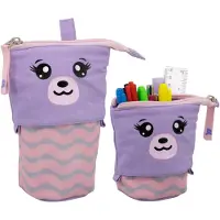 Markenlos Uitklapbaar 2-in-1 etui en pennenhouder – schattig berenmotief voor meisjes – leeg etui van 18 × 13 × 6 cm, geschikt voor school en vrije tijd – stevig en lichtgewicht