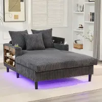MODFU - Chaise Longue - Met Opbergruimte, Usb-Aansluiting En Led-Verlichting - Modern - Voor Woonkamer - Ribfluweel - Donkergrijs - 129 X 170 X 70 Cm