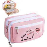 Markenlos Pennenetui met een schattig kattenmotief, roze, geschikt voor kinderen, meisjes, tieners, jonge volwassenen, scholieren en studenten.