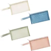 Markenlos Set van 4 transparante pennenetuis, met netzakken van 22x12 cm en een handgreep van 11 cm, schoolbenodigdheden (marineblauw/olijfgroen/terracotta/beige)