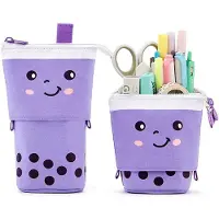 Markenlos Opvouwbare etui, make-up tas, pennenhouder, organizer, make-up tas, schattige (kawaii) kantoorbenodigdheden (paars)