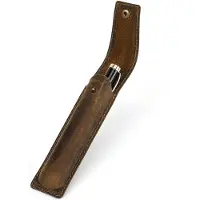Markenlos Lederen etui, met de hand gemaakt, vintage pennenhouder, reisetui, elegant bureauaccessoire, pennenorganizer, bruin