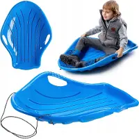 Kadax Poporglijder, 94 x 69 x 19 cm bob-slee voor kinderen en volwassenen, van plastic, kinderslee, sneeuwglijder, sneeuwglijder, blauw
