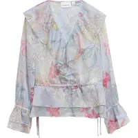 Comma Blouse crème / lichtblauw / olijfgroen / framboos