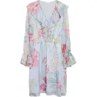 Comma Jurk lichtblauw / grasgroen / rosa