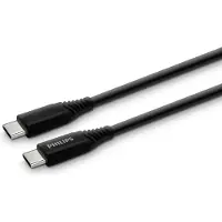 Philips DLC5206C/00 Oplaadkabel - USB C naar USB C - 2 M lang - Geweven - USB 3.0 - Zwart