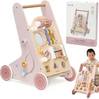 Viga Toys Houten Loopwagen Activiteiten – Baby Walker met 8 Speelfuncties (12+ mnd) – Looptrainer met Opbergruimte