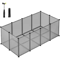 Leobert Songmics LPC001G01 Buitenren met bodemplaten, loopstal en omheining, van kunststof, voor cavia's, hamsters, konijnen, egels, 125 x 63 x 42 cm, grijs