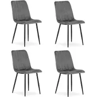Leobert Set van 4 Eetkamerstoelen LAVA - Donkergrijs - Zwarte Metalen Poten - Velvet Bekleding - Industriële Stijl, Max. 110 kg, Ergonomisch Design, Comfortabele Zitting