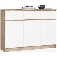 Akord Ladekast K140 met 3 Lades en 3 Deuren / Furniture Factory / Sonoma Eik - Wit / 138 x 99 x 40 cm
