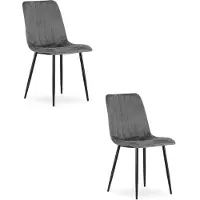 Leobert Set van 2 Eetkamerstoelen LAVA - Donkergrijs - Zwarte Metalen Poten - Velvet Bekleding - Industriële Stijl, Max. 110 kg, Ergonomisch Design, Comfortabele Zitting