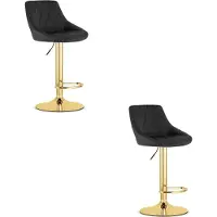 Leobert Set van 2 Barkrukken ARES – Velvet Zwart – Goudkleurig Onderstel – Hoogte Verstelbaar – 360° Draaibaar – Modern Design – Max. 110 kg