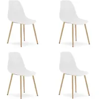 Leobert Set van 4 Stoelen WAT – Wit, Houtlook Metalen Poten, Kunststof Zitting – Modern en Ergonomisch – Geschikt voor Eetkamer, Woonkamer, Keuken, Thuiswerkplek, Kantine en Wachtruimte – Eenvoudige Montage
