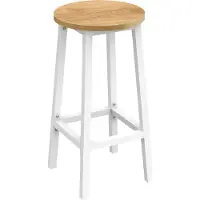 Leobert Barkruk – Rond – Eiken Kleur – Witte Metalen Poten – Met Voetsteun – Stevig en Stijlvol – Industriële Stijl – Ideaal voor Keuken en Bar – Ø32x65 cm