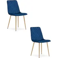 Leobert Set van 2 eetkamerstoelen TURIN - Donkerblauw fluweel - Eikenlook poten - Modern design