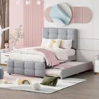 Sweiko -Gestoffeerd bed 90 x 200 cm- uitschuifbaar kinderbed- verstelbaar hoofdeinde- eenpersoonsbed- kinderbed- jeugdbed- logeerbed (grijs)- zonder matras